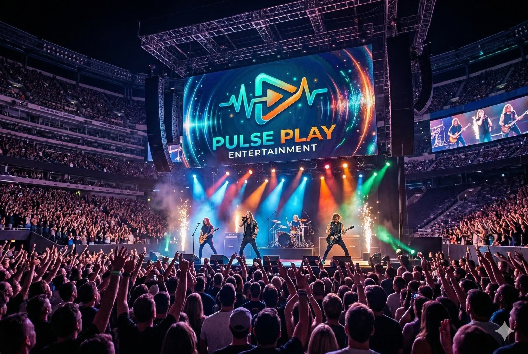 PulsePlay Entertainment concert arena packed with fans and stage lighting
